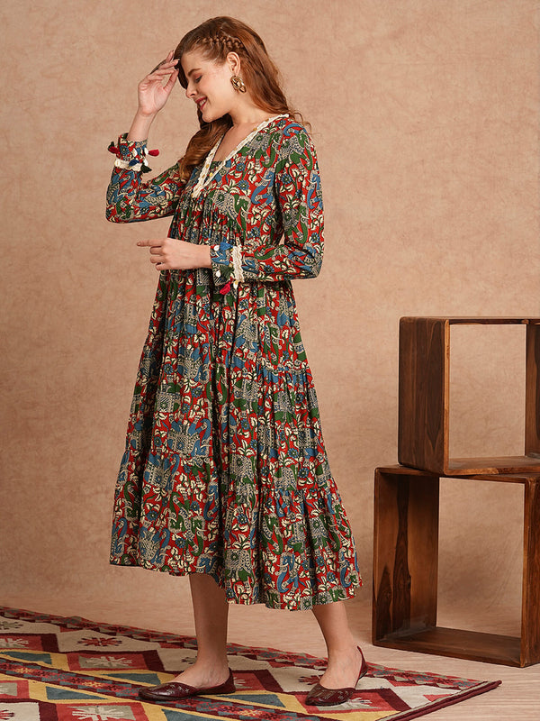 Ethnic Animal Print Flared Midi Dress-3