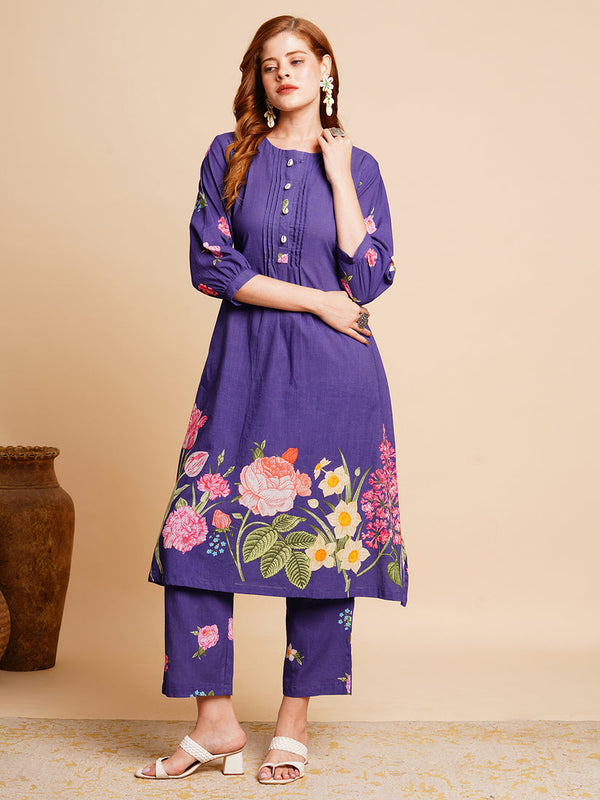 Floral Coined A-Line Kurta Set