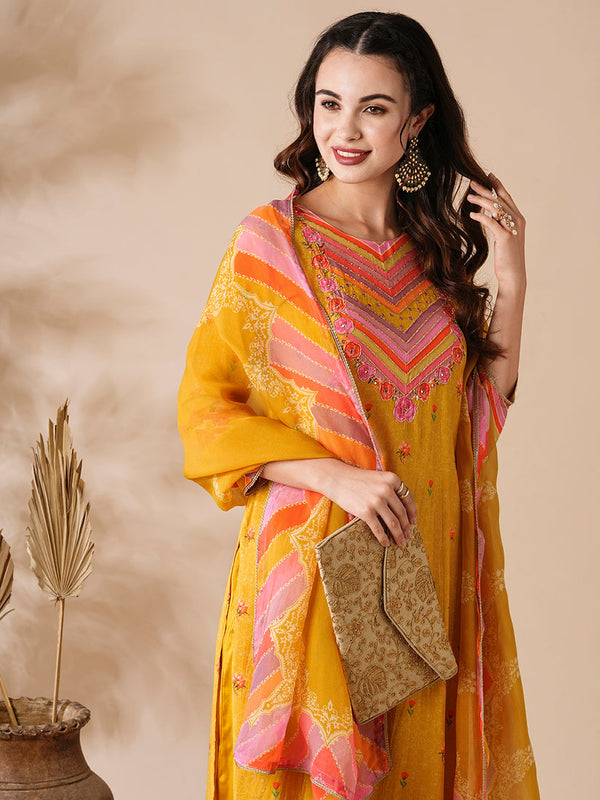 Floral Mirror & Aari Kurta Set-3