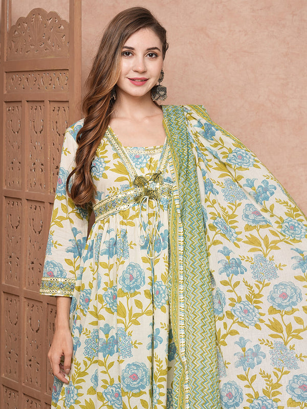 Floral Mirror Embroidered Kurta Set-2